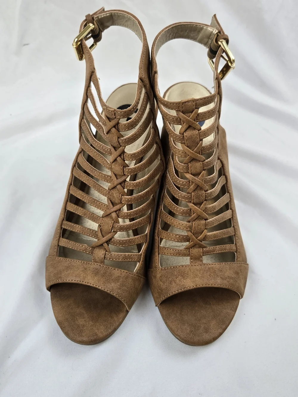 GUESS Brown Caged Gladiator Sandals Women’s 8M Suede Block Heel